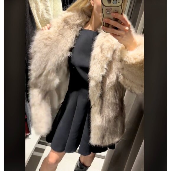 ZARA FAUX FUR COAT LAPEL COLLAR POCKETS ECRU brown Ombre  M 9941/870 - Picture 5 of 11
